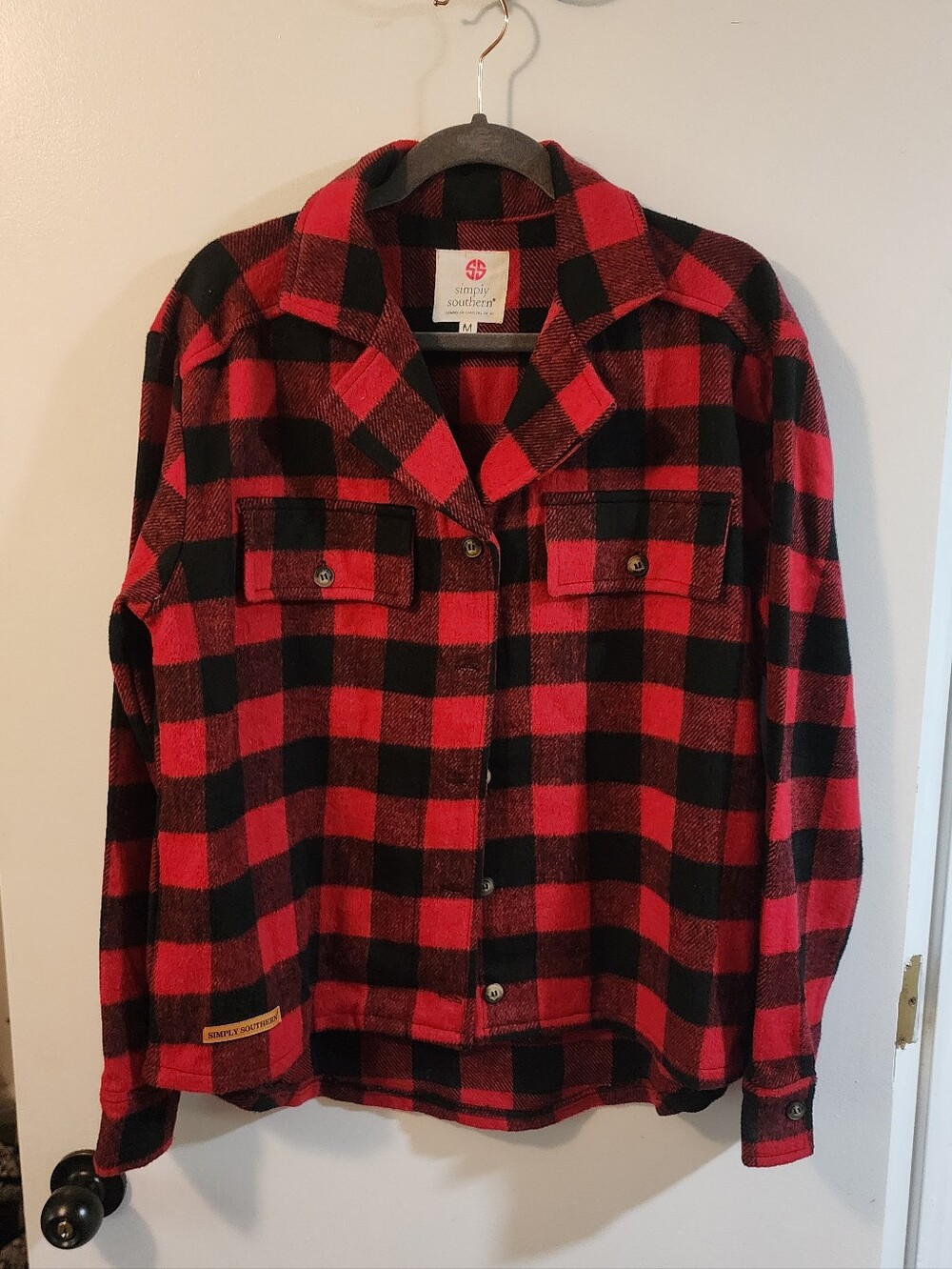 Simply Southern Red and Black Buffalo Plaid Button-Up Jacket